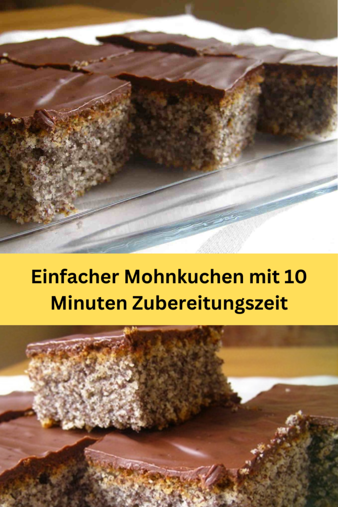 Um das Rezept für einen einfachen Mohnkuchen mit einer Zubereitungszeit von 10 Minuten zu erweitern, folge diesen detaillierten Schritten: