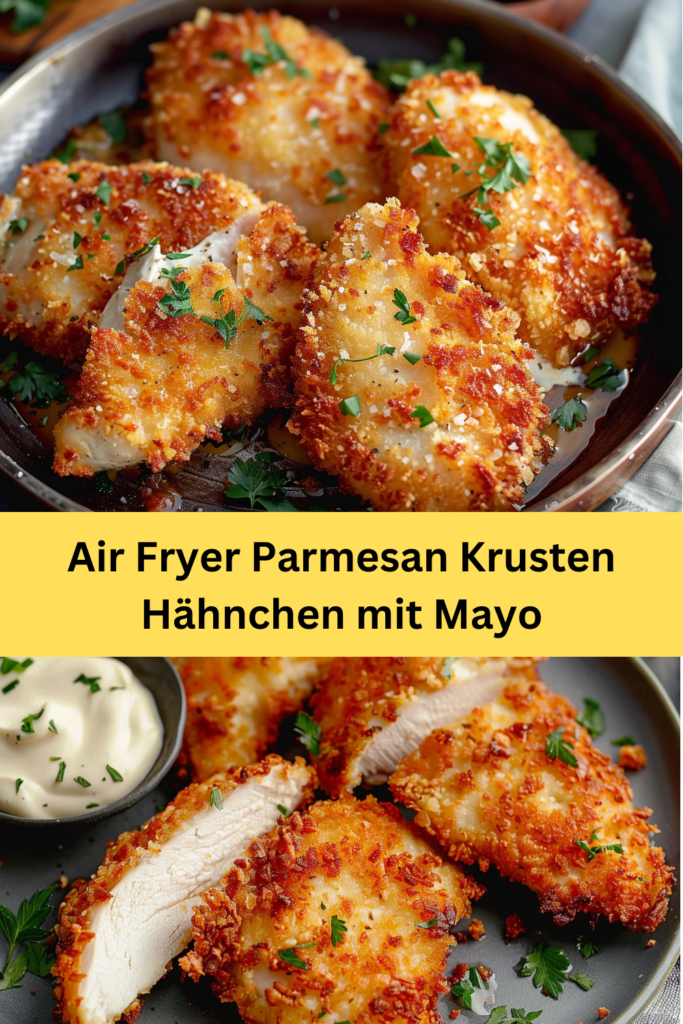 Entdecken Sie die Freuden des Kochens mit einem Air Fryer durch dieses einfache und köstliche Rezept für Parmesan-Krusten-Hähnchen mit Mayo.