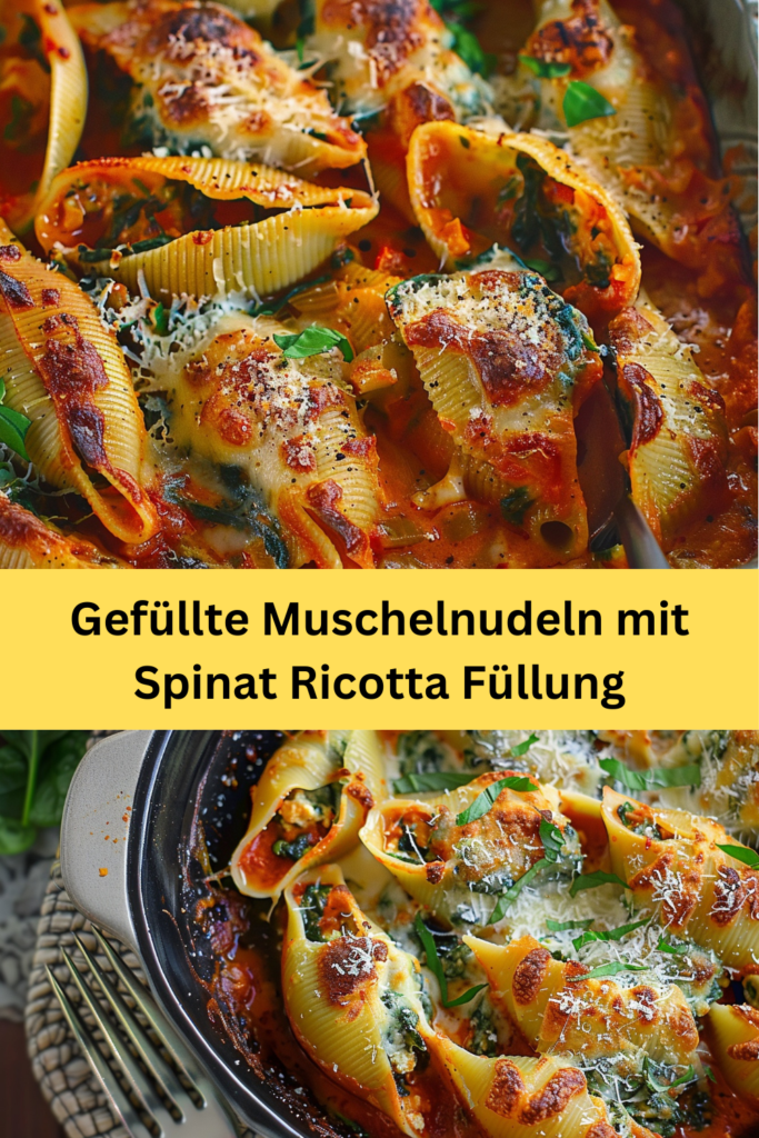 Entdecken Sie den unwiderstehlichen Genuss von gefüllten Muschelnudeln mit einer herzhaften Spinat-Ricotta-Füllung, einem Gericht, 