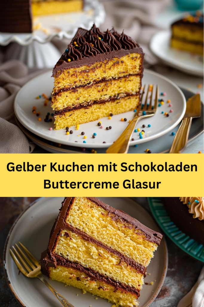 Ein Klassiker unter den Kuchenrezepten, der Gelbe Kuchen mit Schokoladen Buttercreme Glasur, ist ein wahrer Genuss für jede Gelegenheit.