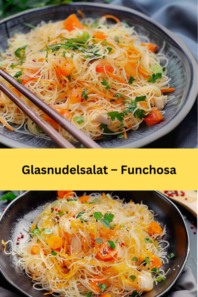 Glasnudelsalat, bekannt als Funchosa in einigen Kulturen, ist ein farbenfrohes und geschmackvolles Gericht, das seine Wurzeln in