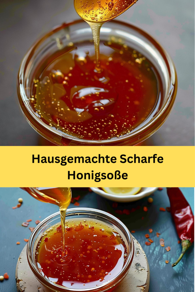 Diese hausgemachte scharfe Honigsoße vereint die süße Wärme von Honig mit der pikanten Schärfe von Chili und einem Hauch von frischem Zitronensaft.