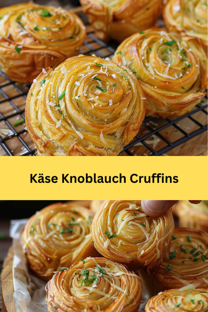 Diese Käse-Knoblauch-Cruffins sind eine köstliche und kreative Kombination aus Croissant und Muffin, die jeder Backbegeisterte