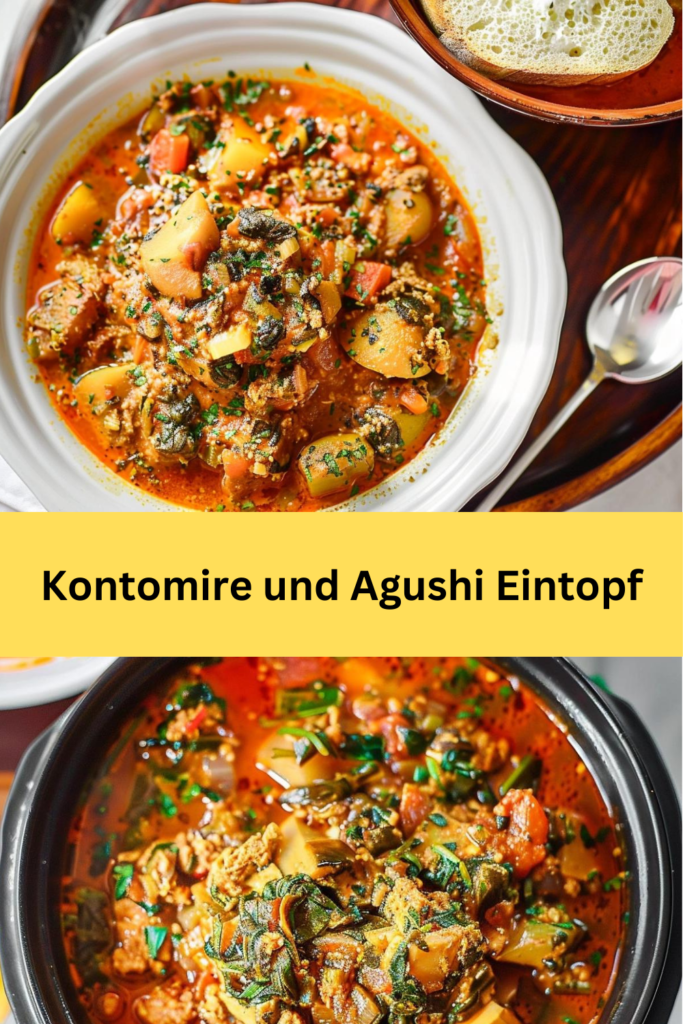 Kontomire und Agushi-Eintopf ist ein herzhaftes Gericht, das tief in der kulinarischen Tradition Westafrikas verwurzelt ist. Kontomire