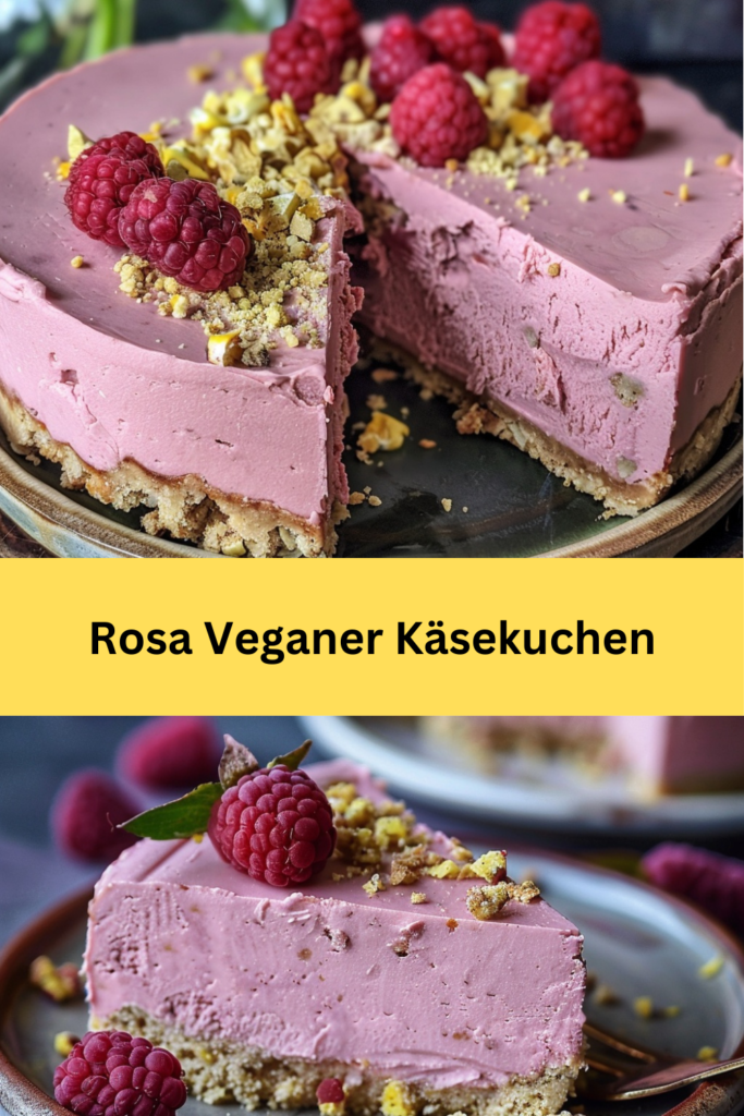 Der rosa vegane Käsekuchen ist ein Traum für alle, die auf der Suche nach einem köstlichen, tierproduktfreien Dessert sind.