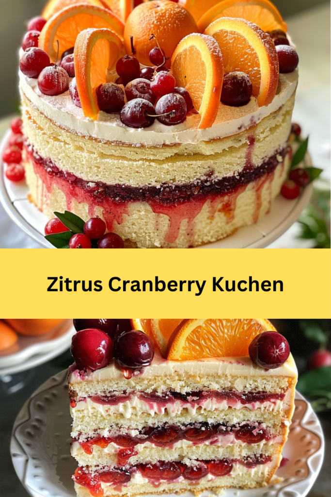 Dieser Zitrus-Cranberry-Kuchen ist ein wahrhaft festlicher Genuss, der Farbe und Frische in jede Kaffeetafel bringt.