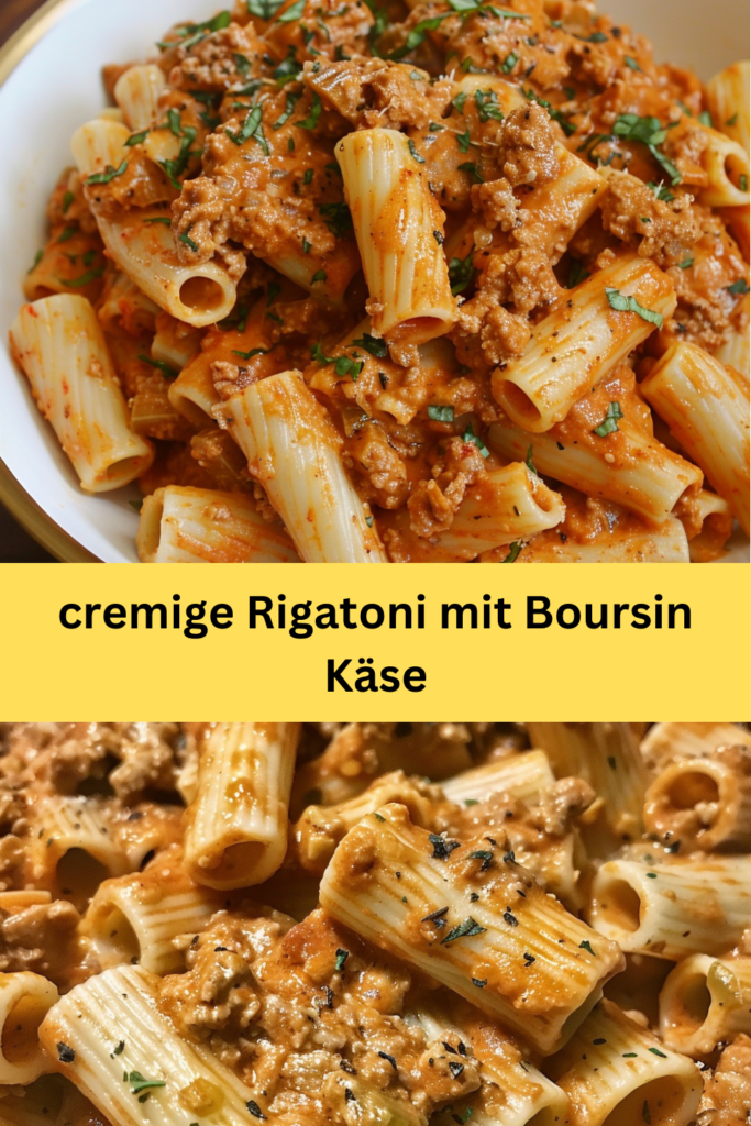 Entdecken Sie den cremigen Genuss dieses einfachen, aber beeindruckenden Rezepts für Rigatoni mit Boursin-Käse.