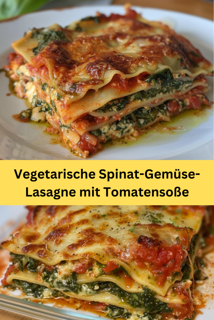 Die vegetarische Spinat-Gemüse-Lasagne mit Tomatensoße ist eine köstliche und gesunde Wahl für jeden Anlass,